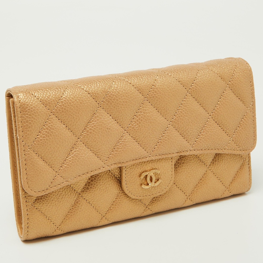 CHANEL Gold Quilted Caviar Leather Trifold Wallet - Picture 5 of 8